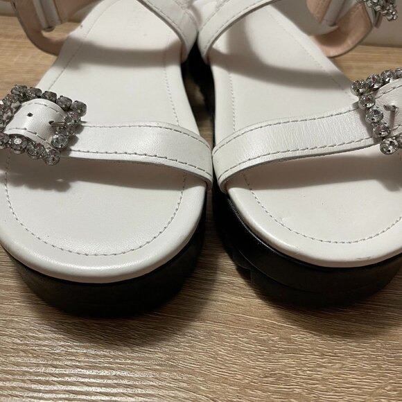 Schutz Womens White Rhinestone Ruth Leather Flatform Lug Platform Sandals 6.5 - Picture 5 of 11